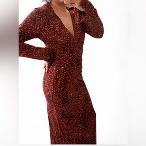 Free People Red and Brown Long Sleeve Dress